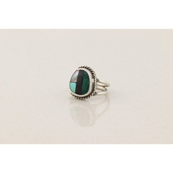 Sterling Silver Turquoise Abalone Onyx Malachite Ring Size 10 1/2 - Picture 6 of 7